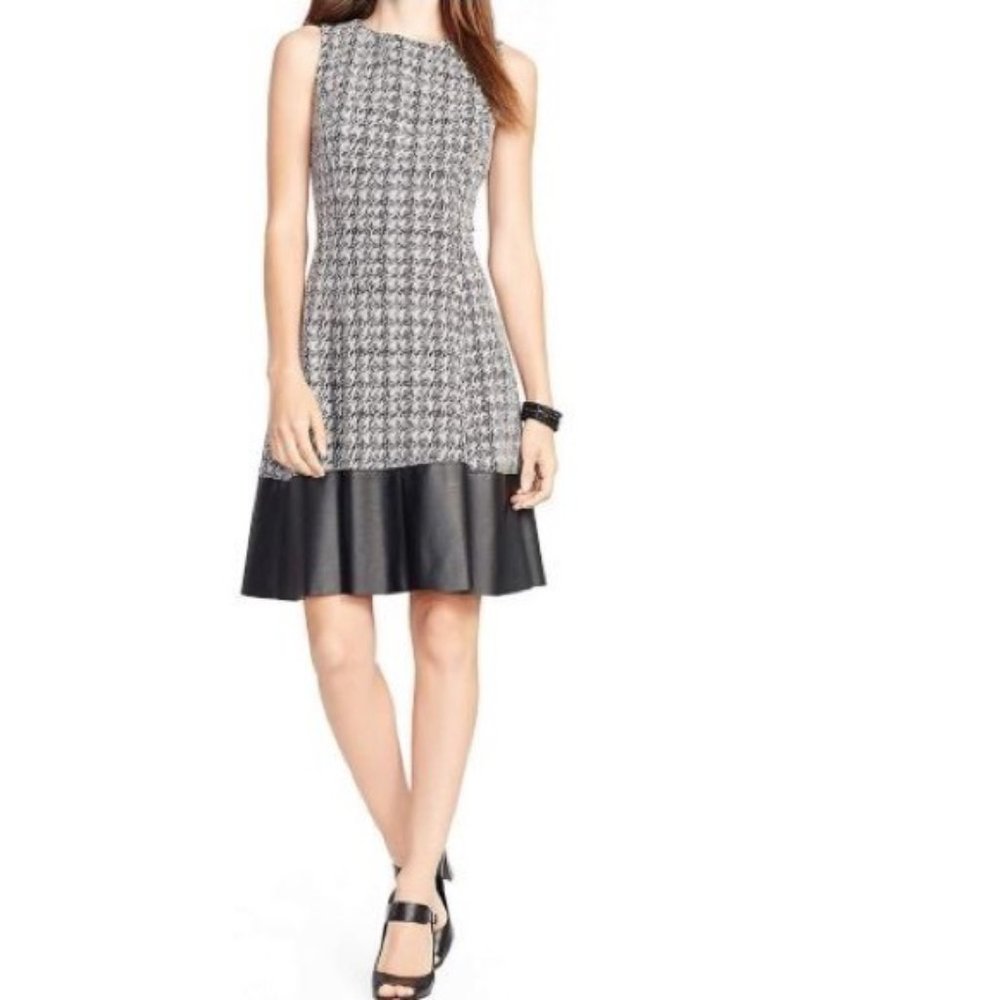 Lauren Ralph Lauren Black and White Tweed Faux Leather Dress 12P - Picture 2 of 9